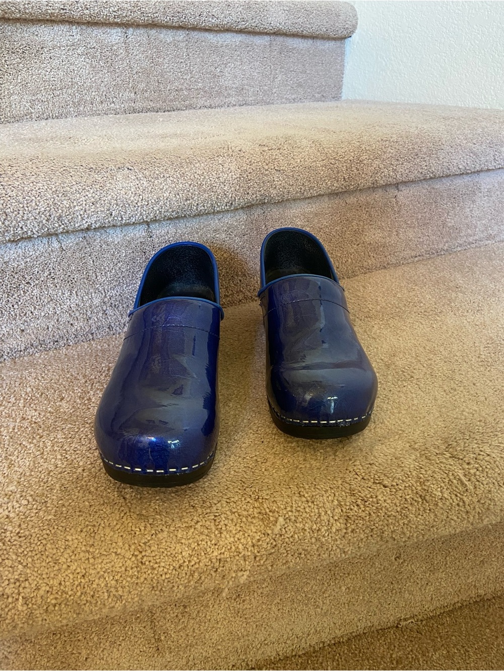 Sanita Navy Blue Patent Leather Clogs